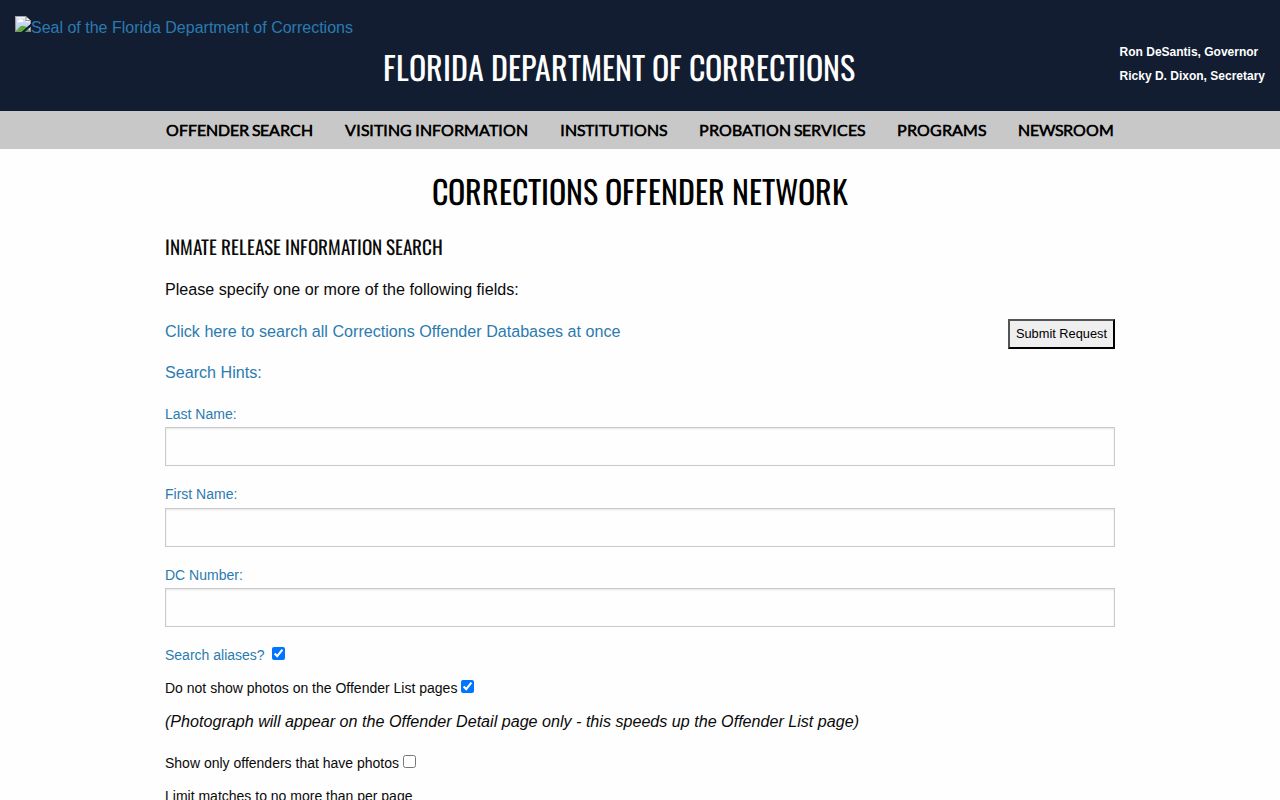Florida FDC offender search for St. Johns County released inmates