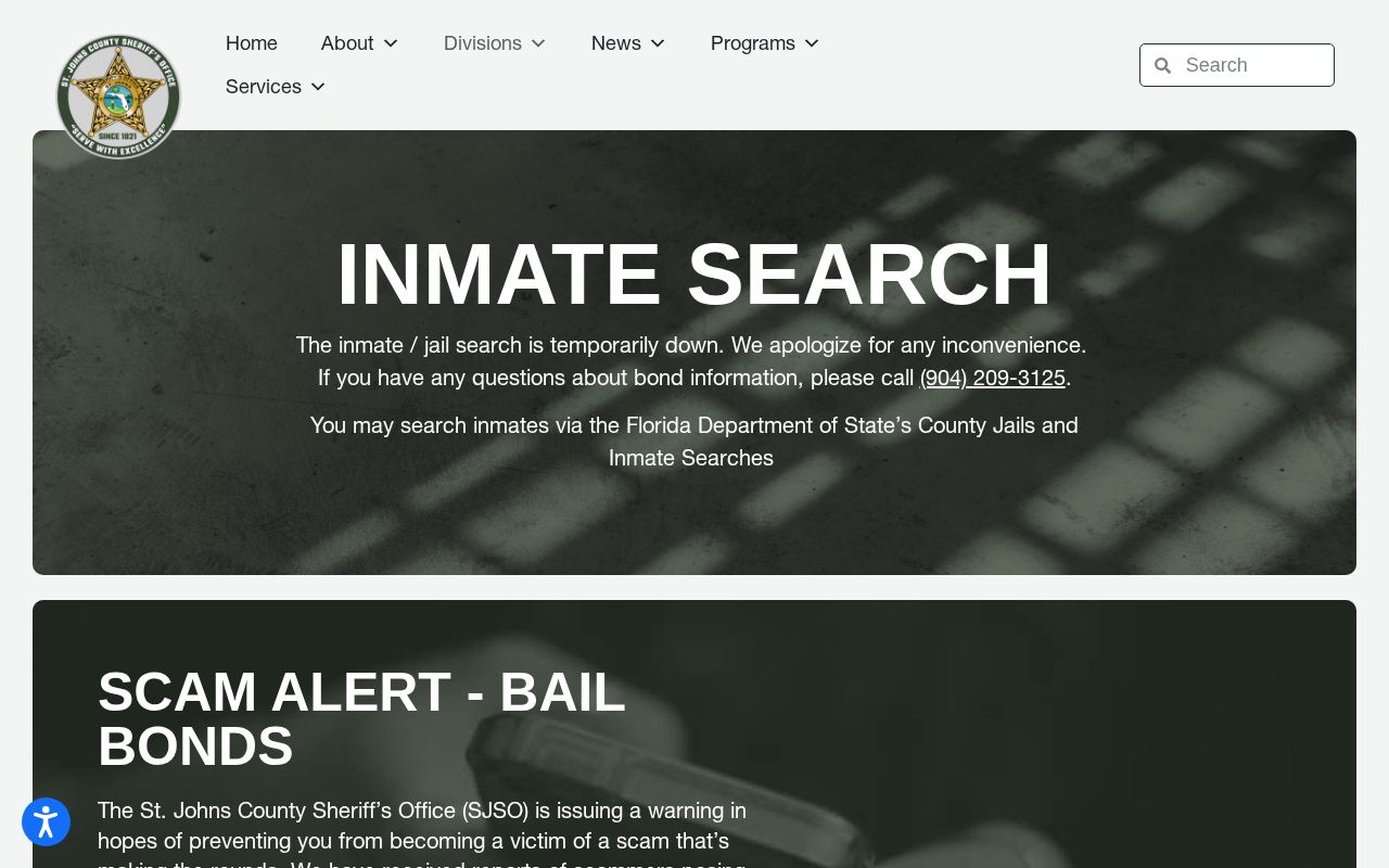 St. Johns County released inmate search outage and official contacts