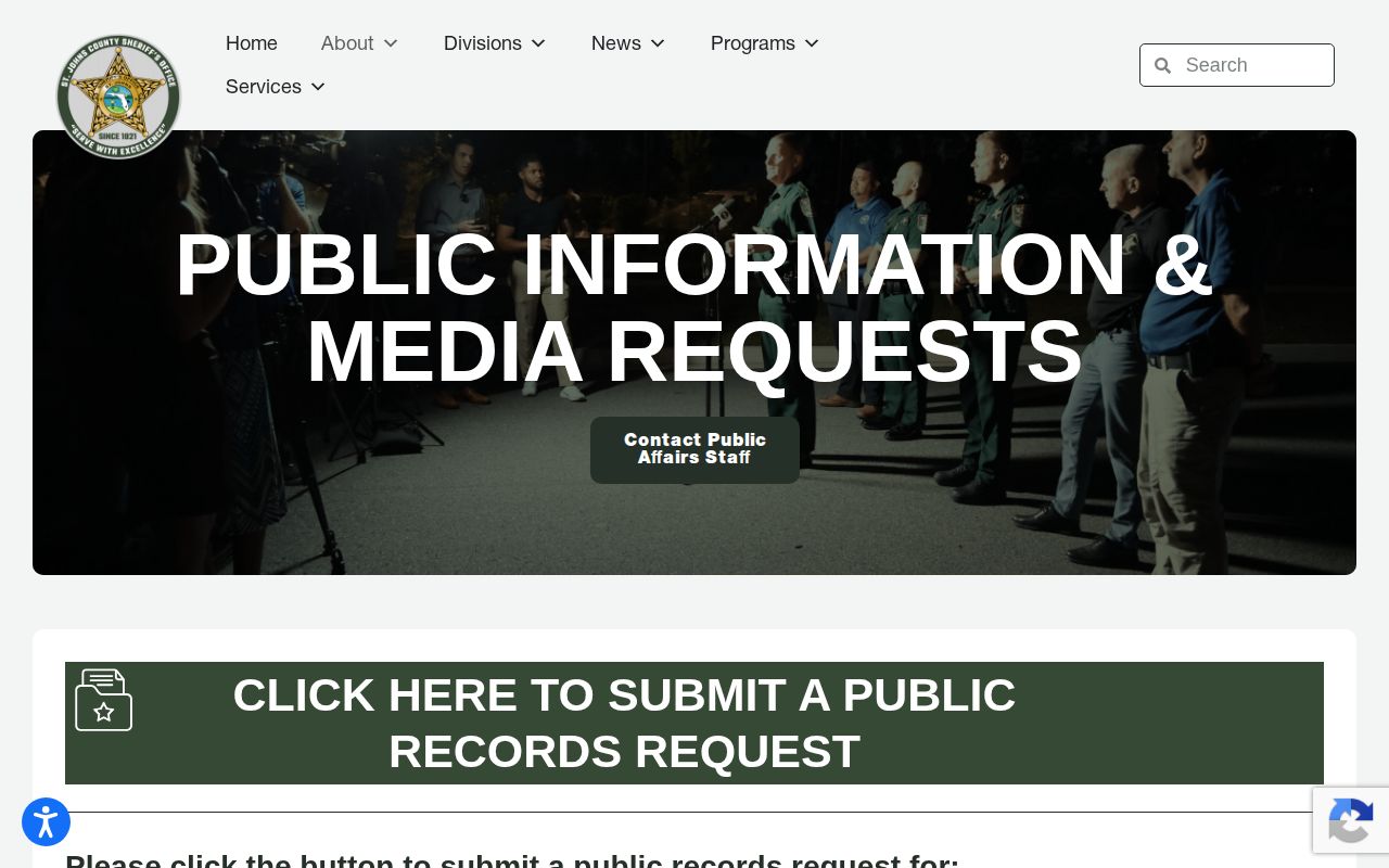 SJSO booking report and release mugshot request categories in St. Johns County